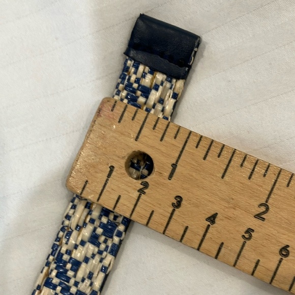 Blue and Cream Woven thin Belt with Metal Buckle about 43” long - Picture 7 of 9